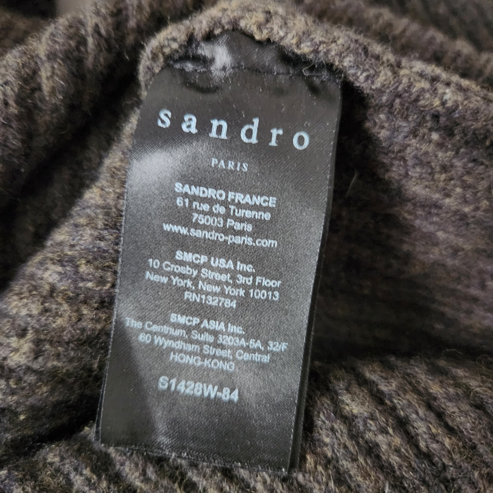 Sandro Olive Brown Merino Ribbed Crewneck Sweater - Picture 8 of 9